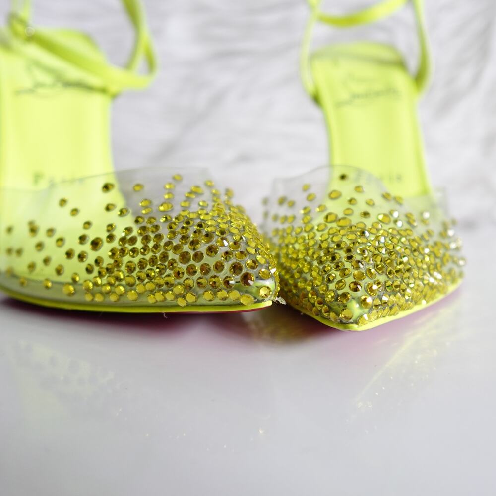 Christian Louboutin Spikaqueen 100 Crystal Neon Yellow Green Clear Pumps Size 37 - Picture 5 of 16
